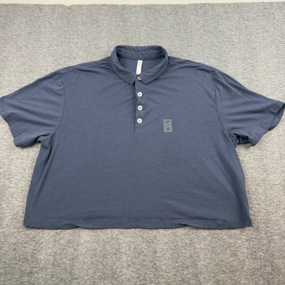 Fabletics Polo Shirt Women's XL Blue Cropped Short Sleeve Cotton Blend SS2252087